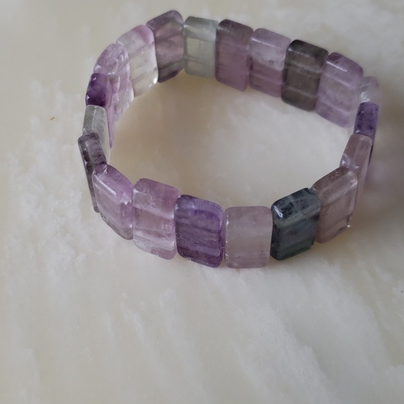 Natural Color Fluoride Quartz Crystal Gemstone Beads Bracelet 16mm*4mm 34g - Picture 4 of 4